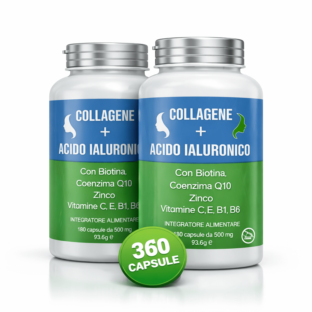 [PROMOTION 2pièces] Collagène et Acide Hyaluronique, avec Coenzyme Q10 et Biotine 360 Capsules - Fait en Italie