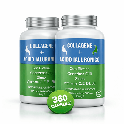 [PROMOTION 2pièces] Collagène et Acide Hyaluronique, avec Coenzyme Q10 et Biotine 360 Capsules - Fait en Italie
