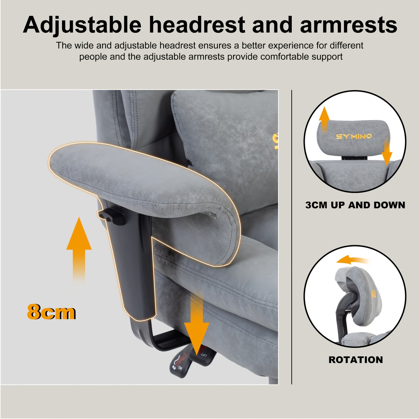 Fauteuil de gaming SYMINO, chaise de bureau ergonomique en cuir PU avec support lombaire - Fauteuil de bureau d'ordinateur inclinable pour adultes, siège de jeu vidéo style course (hauteur et appui-tête réglables)