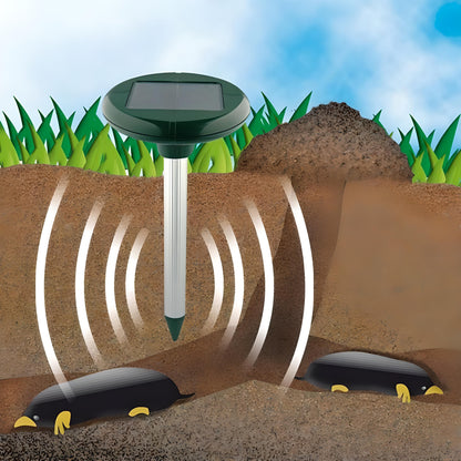 Lot de 2 Répulsifs Solaires Puissants pour Taupes, Campagnols et Rongeurs, Dissuasif Fort pour Petits Mammifères avec Émission de Son et de Vibrations, Fonctionnement Cyclique toutes les 40 Secondes, Portée jusqu'à 30 Mètres, Signal Acoustique Variable, F