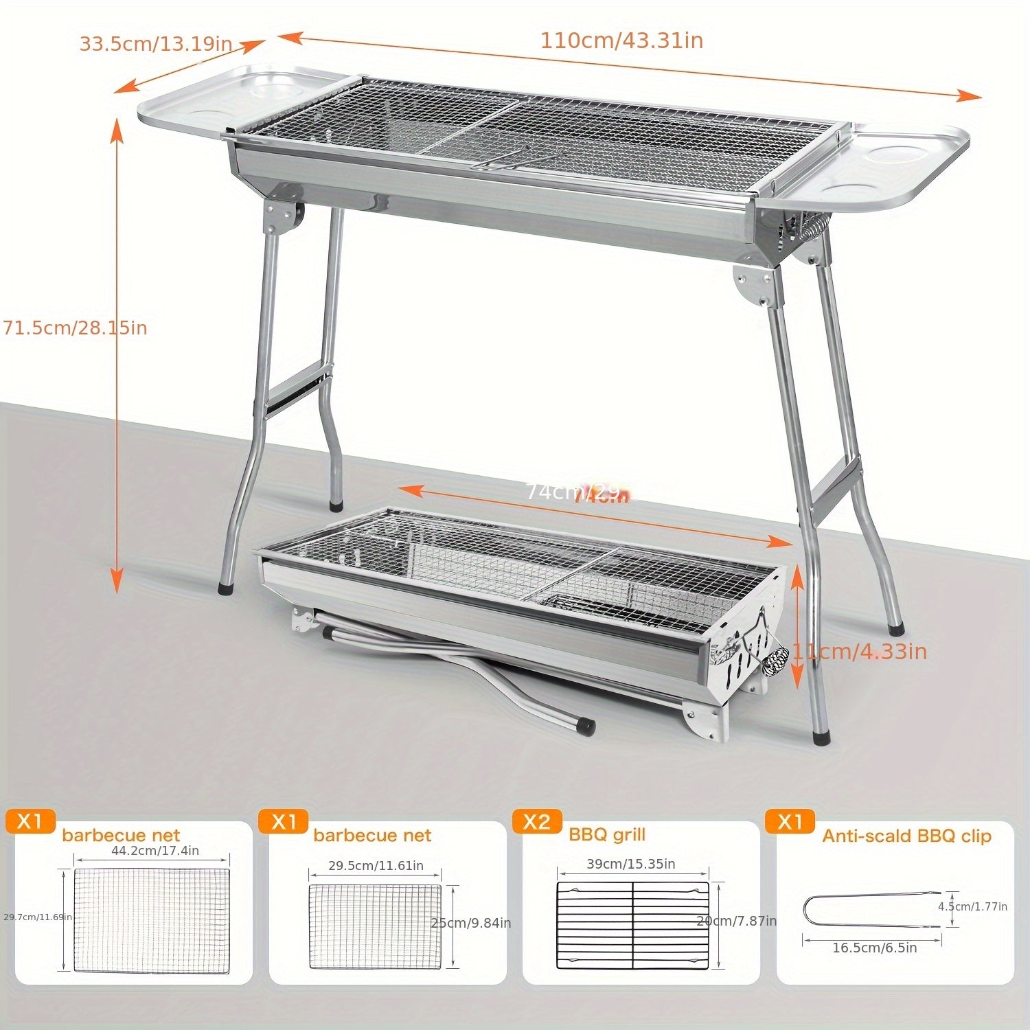 Gril à Charbon Pliable en Acier Inoxydable avec Couvercle - Gril Portable Pliable Idéal pour Barbecue, Camping, Pique-nique et Festival - Compatible Charbon et Briquettes - Fumoir à Charbon pour Extérieur