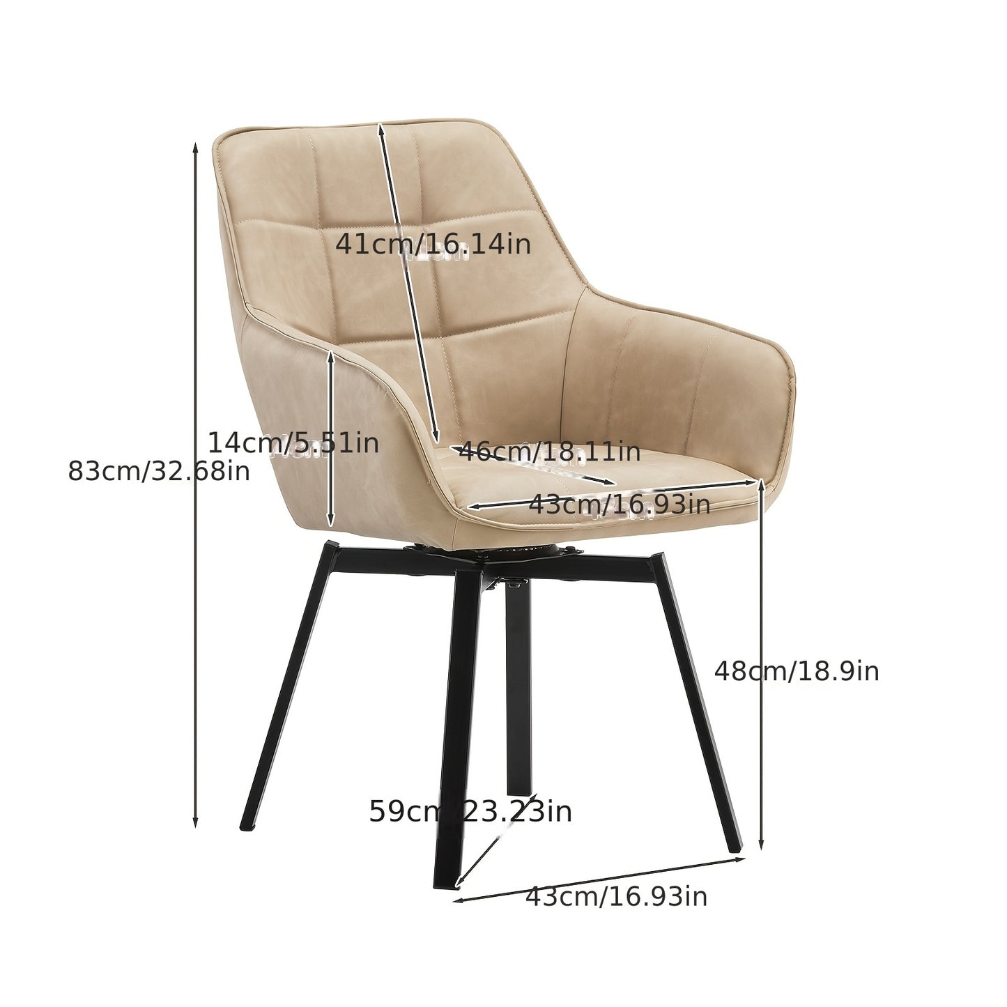 Lot de 2 chaises de salle à manger, fauteuils pivotants à accoudoirs en simili cuir avec assise rembourrée épaisse et pieds en métal, fauteuils de détente rotatifs pour la maison, la cuisine, la réception de bureau, le restaurant