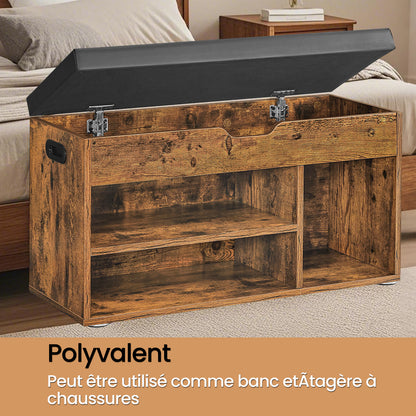 Banc à Chaussures Rembourré, 3 Compartiments, Capacité de Charge 136 kg, Rangement Caché, Étagères, pour Chambre, Salon, Entrée