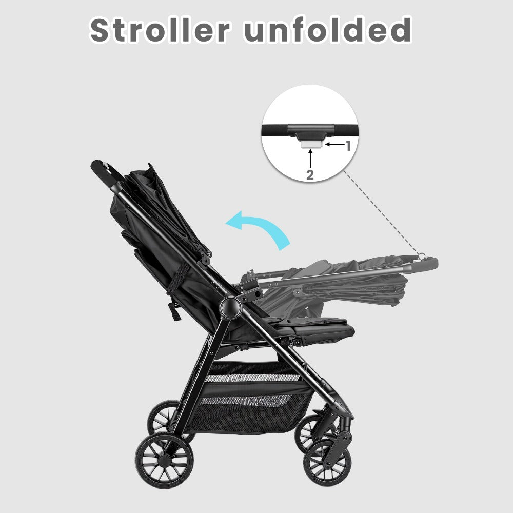 Poussette Bébé, Landau, Poussette pour Tout-Petits avec Siège Inclinable, Poussette Ultra-Compacte avec Grand Panier de Rangement, Auvent, pour Poussette de Voyage
