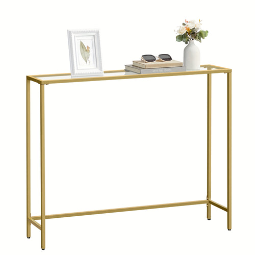 Table de console, table d'entrée, table d'extrémité pour canapé, plateau en verre trempé, montage facile, pieds réglables, convient pour salon, couloir et entrée