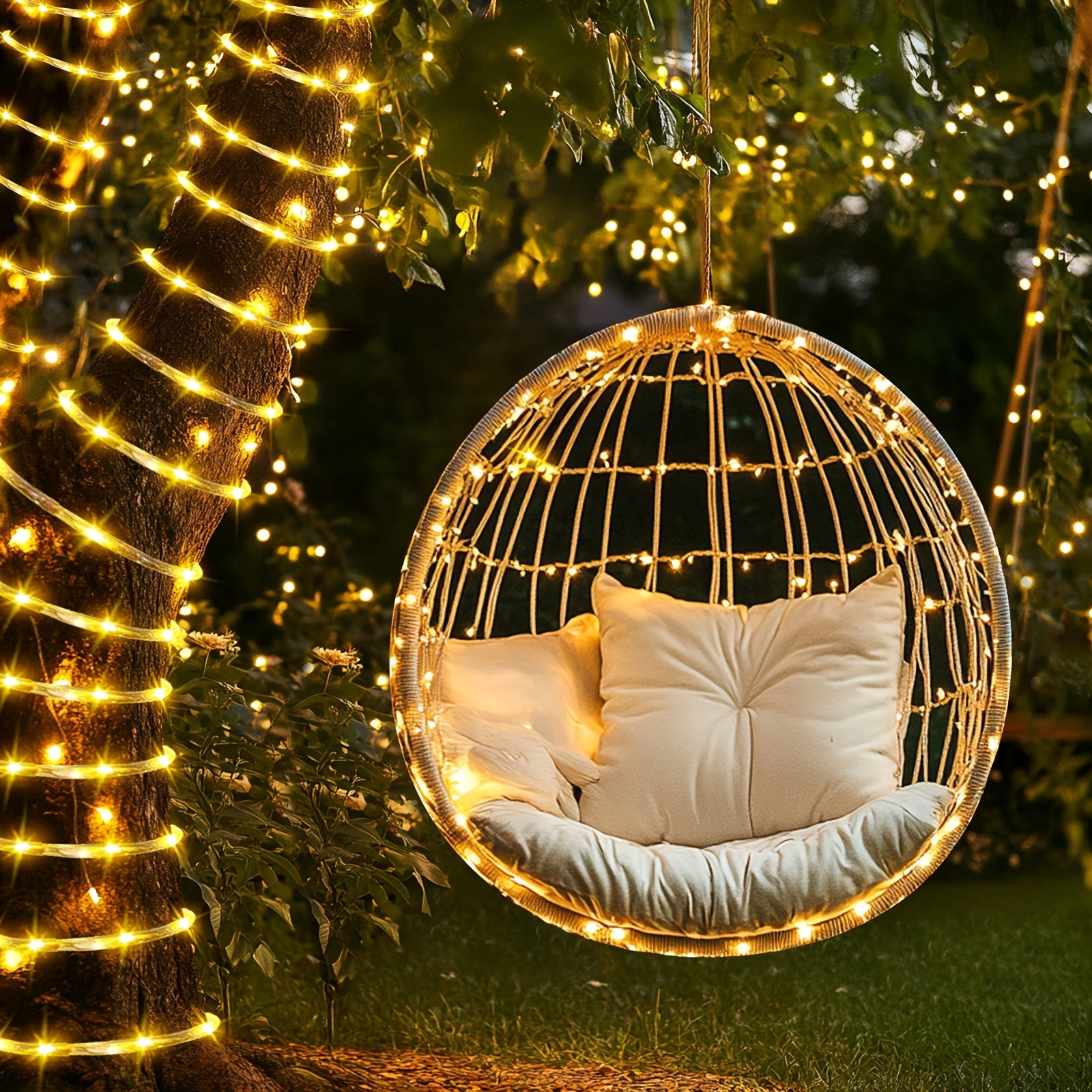 Lumière solaire extérieure blanc chaud avec lumière de jardin 53.34 mètres 620 LED, perles de lampe à haute luminosité 2400 MA, télécommande, 8 modes d'éclairage, rechargeable par USB, convient pour cour, porche, arbres, patio, décoration de vacances