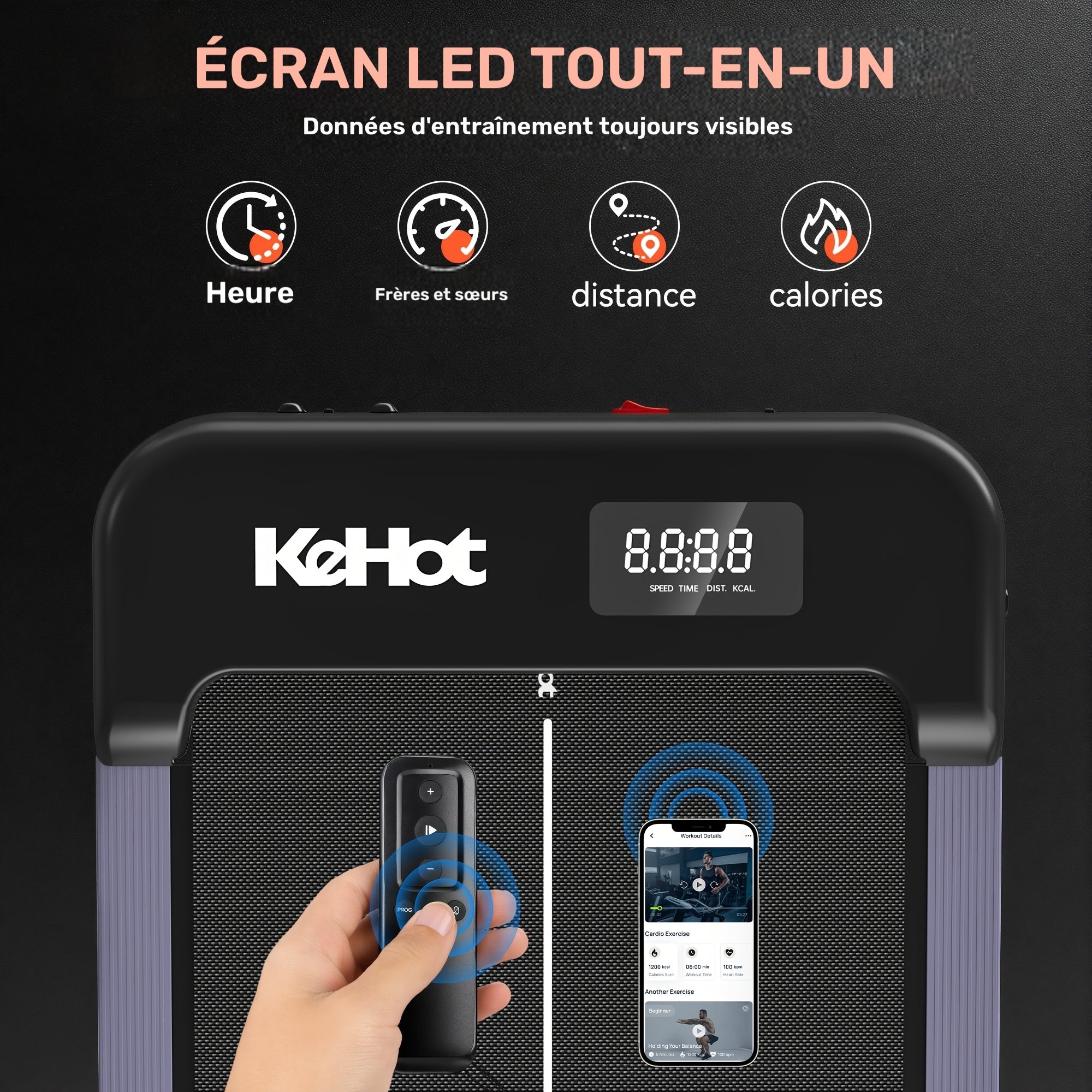 Tapis de marche | Marcheur sous bureau | 1-6 km sans mains courantes | Télécommande + écran LED | Utilisation silencieuse à la maison et au bureau | Tapis de marche compact et portable | Convient pour la marche au jogging