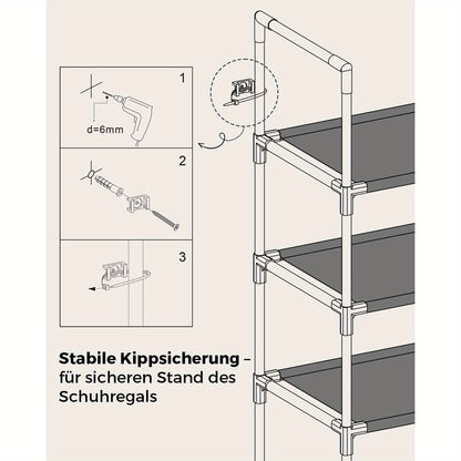 Étagère à chaussures 10 niveaux pour couloir et vestiaire, gain de place et étroite avec cadre métallique solide et polaire, pour l'entrée, la chambre, étagères amovibles, 6 kg par niveau