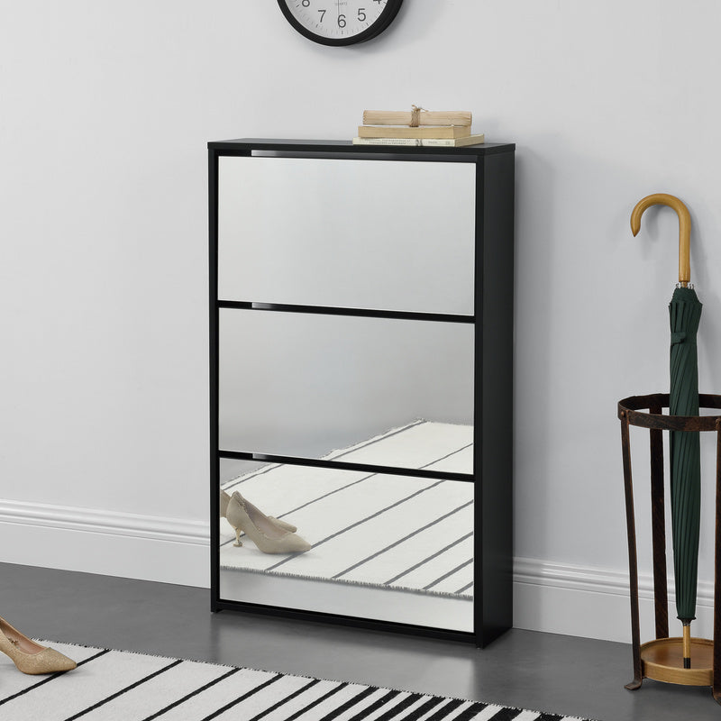 Armoire à chaussures Vogar avec portes miroir de différentes couleurs et tailles