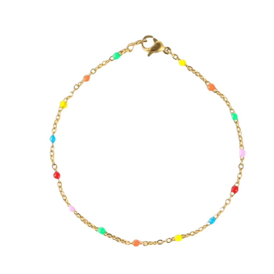 Bracelet perles d'email chaine acier inoxydable couleur or artisanal fait main