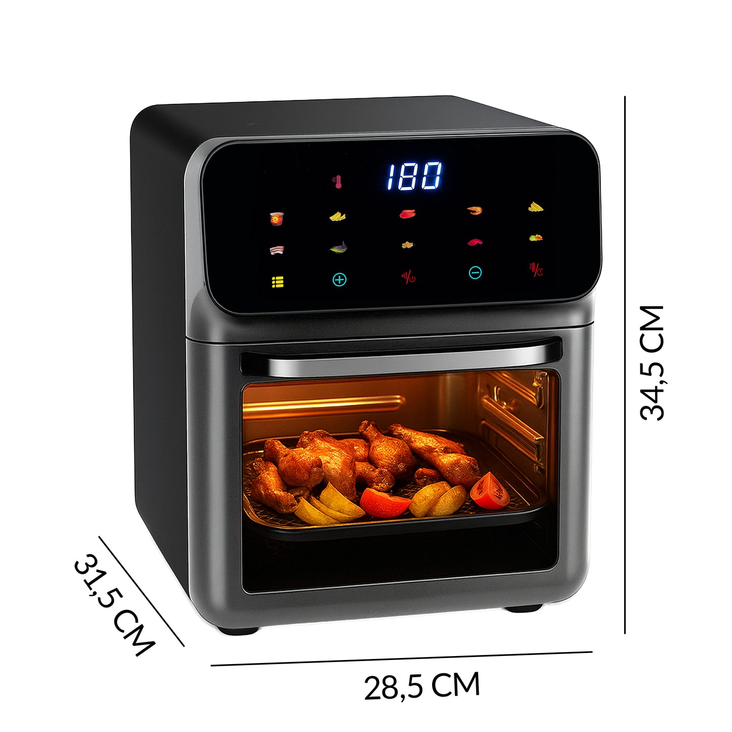 Friteuse à air sans graisse 12L, four multifonctionnel 1350W, 10 modes de cuisson, écran LED tactile, contrôle du temps et de la température 80-200°C, circulation d'air chaud, fenêtre de visualisation avec éclairage, nettoyage facile, ensemble avec gant e