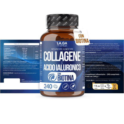 Collagène Hydrolysé 2000 MG (240 cp) – Beauté & Articulations. Biotine, Acide Hyaluronique, Zinc, Vit. C. Qualité Italienne.