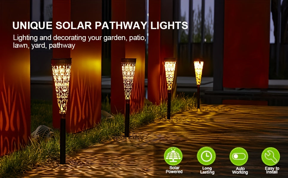 Lot de 4 Lampes Solaire LED Extérieures en Métal, IPX5, pour Jardin, Allée, Balcon, Terrasse, Pelouse et Décorations de Noël