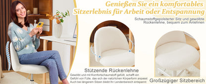 Chaise de bureau ergonomique réglable en hauteur Bonnlo avec base à 5 roues, revêtement en tissu Teddy blanc et cadre en métal - Chaise de bureau inclinable manuelle avec siège rembourré doux pour bureau à domicile, chambre, bureau - Construction robuste