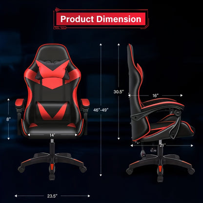 Fauteuil de gaming ergonomique avec repose-pieds - Fauteuil inclinable robuste à hauteur réglable, pivotant à 360° et avec support lombaire, mécanisme d'inclinaison manuel, options de couleur noir/rouge/blanc, texture imitation, rembourrage en mousse et c
