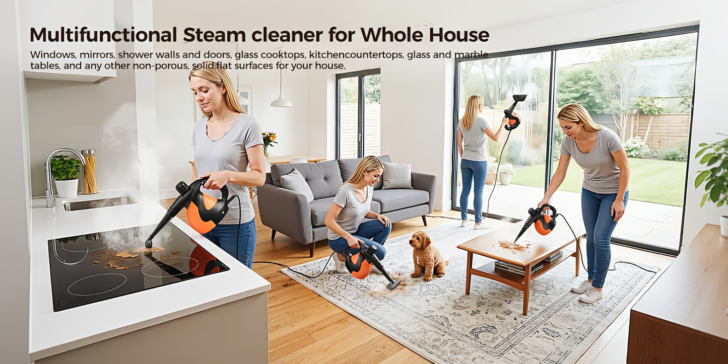 Nettoyeur Vapeur Portable Lubluelu 1200W, Nettoyeur Vapeur avec Plusieurs Accessoires et Verrou de Sécurité, Grande Capacité de 400ml, Vapeur Naturelle pour Nettoyage de Surfaces, Vapeurisateur Polyvalent pour Maison, Voiture, Salle de Bain, Graisse (Oran