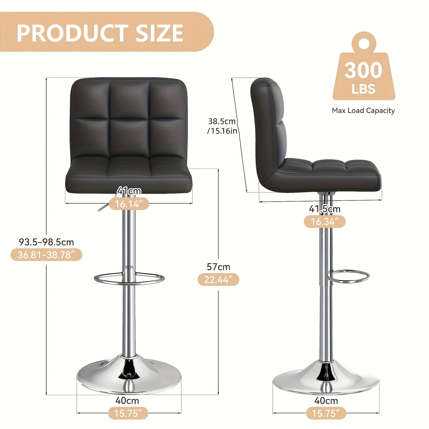 Ensemble de 2 tabourets de bar, tabourets de bar pivotants réglables en cuir PU, chaise de réception, tabourets de comptoir modernes avec dossier et repose-pieds, tabourets de bar de hauteur de comptoir adaptés pour bureau, bar, cuisine, salle à manger