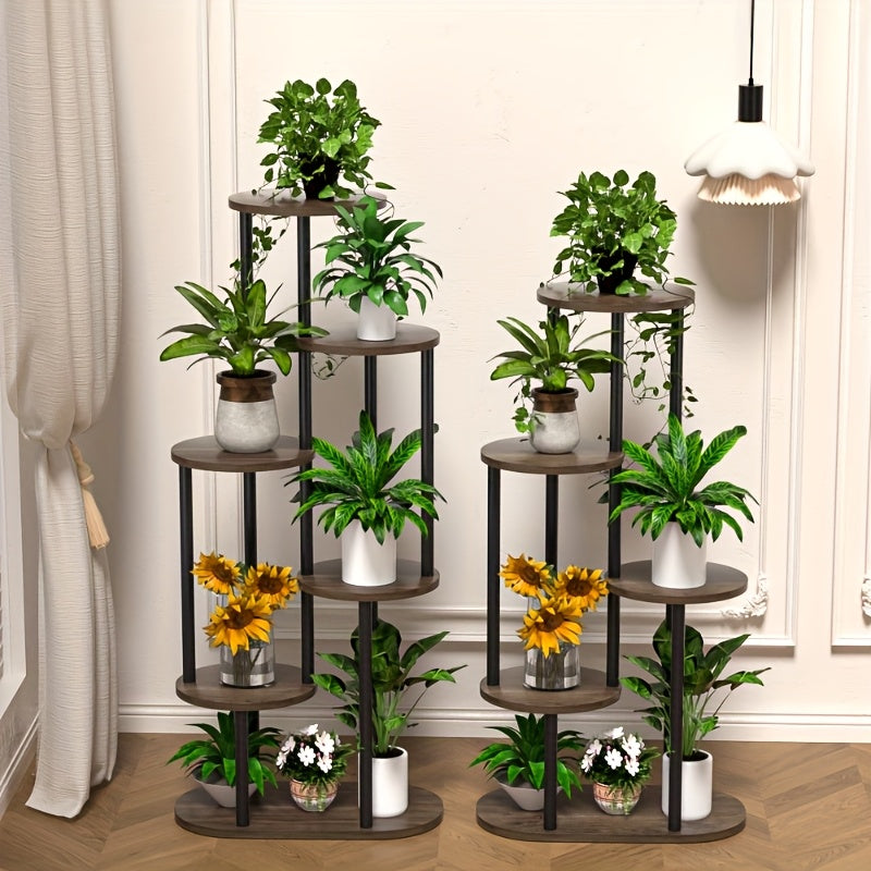 1pc Étagère à Plantes Moderne en Bois à Plusieurs Niveaux avec Finition Brossée - Présentoir pour Pots de Fleurs Intérieur/Extérieur, Construction en Bois Durable Adaptée pour Jardin, Balcon - Étagère Économiseur d'Espace pour Pots et Plantes