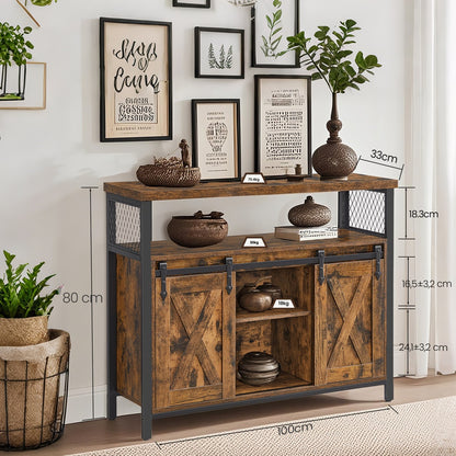 Meuble de Rangement, Buffet Cuisine, Commode, avec 2 Portes Coulissantes, 33 x 100 x 80 cm, Étagères Réglables, pour Salon
