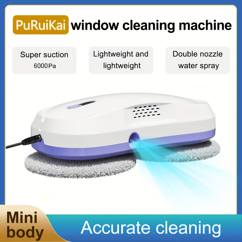 Robot Nettoyeur de Fenêtres Automatique PuRuiKaiM8 2026 | Alimentation Continue, Pulvérisation d'Eau Bidirectionnelle Automatique + Télécommande Intelligente | Corde de Sécurité -Chute de 4,5 mètres | Inclut 10 Chiffons de Nettoyage + Bouteille de Pulvéri