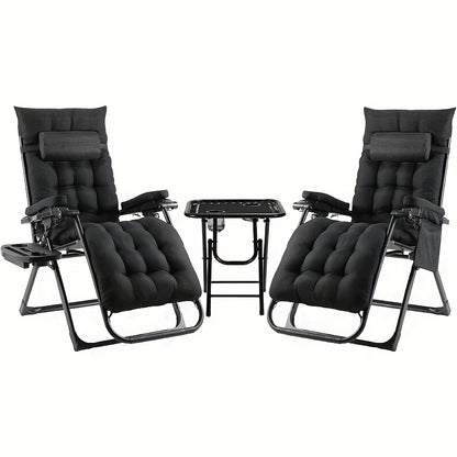 2 fauteuils d'extérieur, en tissu Teslin avec coussin de siège amovible, chaise de camping pliable, chaise de balcon, avec oreiller et porte-gobelet, capacité de poids 160 kg, gris/noir