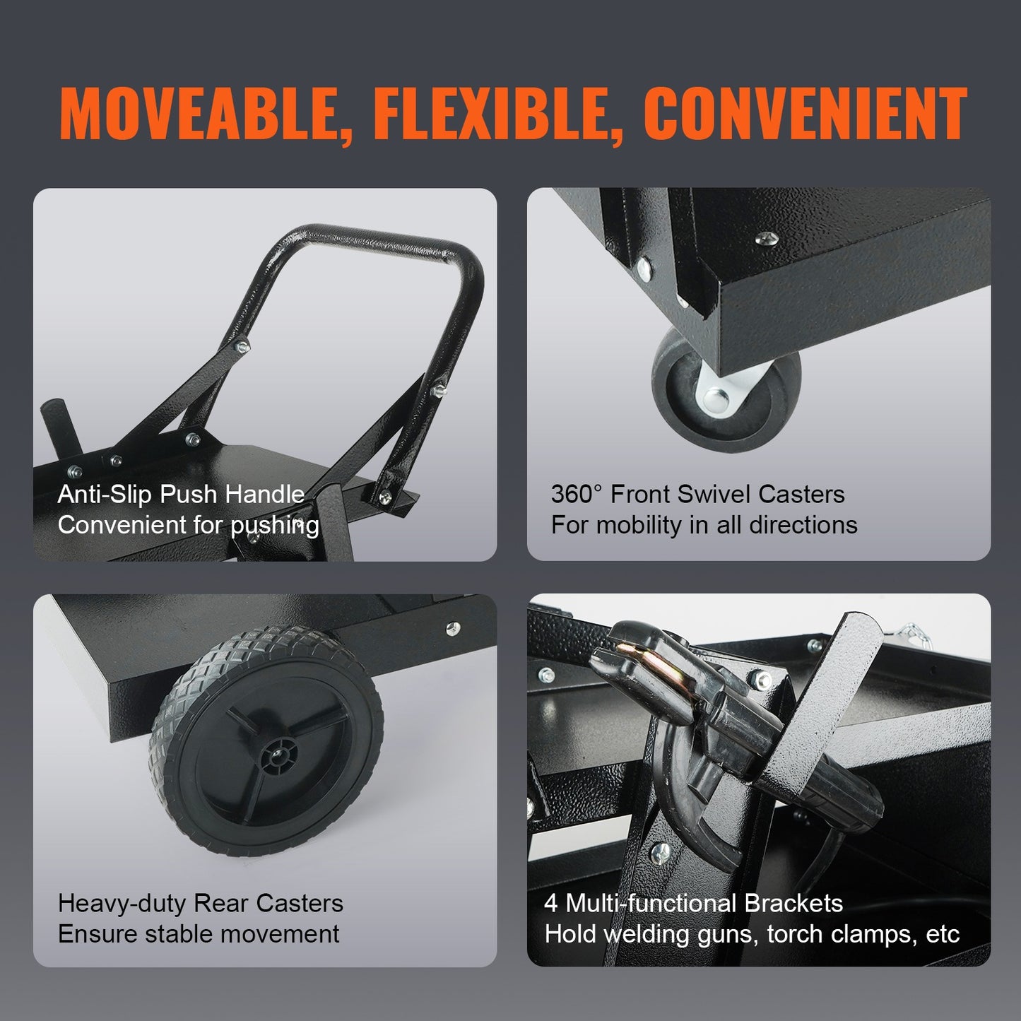 Chariot de soudage VEVOR à 3 niveaux pour charges lourdes avec une capacité de poids de 400 lbs, roues pivotantes à 360°, chaînes de sécurité pour le rangement du réservoir, chariot de soudage MIG à roulettes pour machines de soudage TIG, ARC, MMA et plas