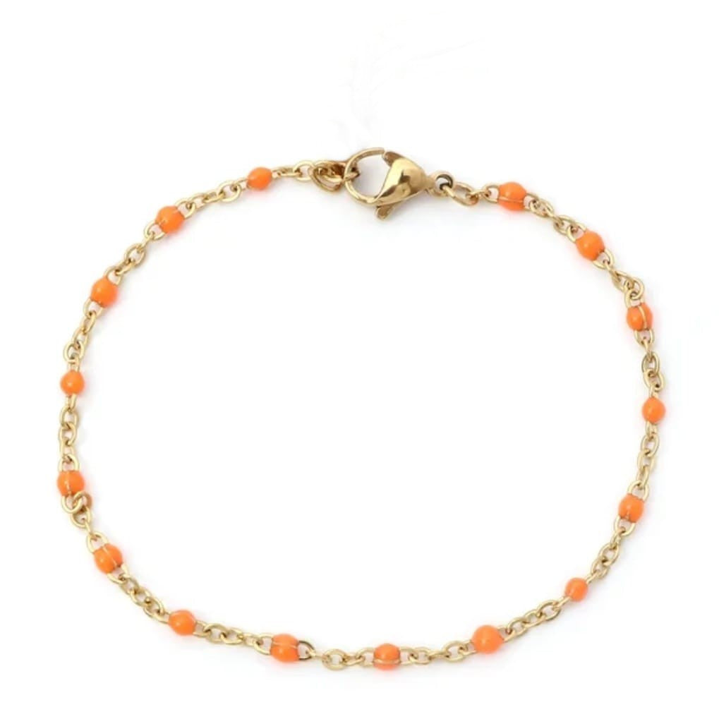 Bracelet perles d'email chaine acier inoxydable couleur or artisanal fait main