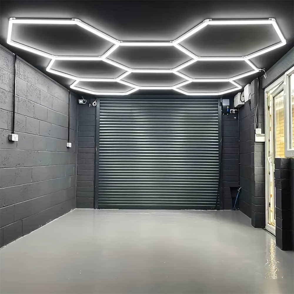 Lumière LED hexagonale 5 grilles/8 grilles/10, 14 grilles avec bordure, 6500K super brillante, facile à installer, design durable pour garage, atelier beauté auto, atelier, salle d'exposition, salle de sport