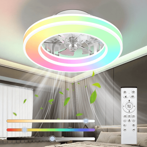 Ventilateur de plafond avec lumière 41,5 cm, Ventilateurs de plafond 25 W Silencieux, Dimmable 3000K-6500K-RGB, 6 Vitesses de vent avec télécommande, Minuteur, Mémoire de lumière, Ventilateur réversible