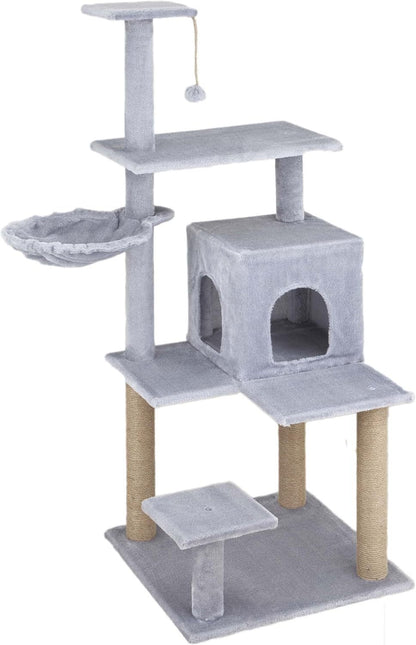 Baroni arbre à gratter pour chat en couleur marron | crème | gris 75X22X49 pouces (ou 75X55X49 pouces), arbre à gratter pour chaton, 4 niveaux avec hamac à balle et lit rectangulaire, jouet interactif pour chats et chatons pour une utilisation en intérieu