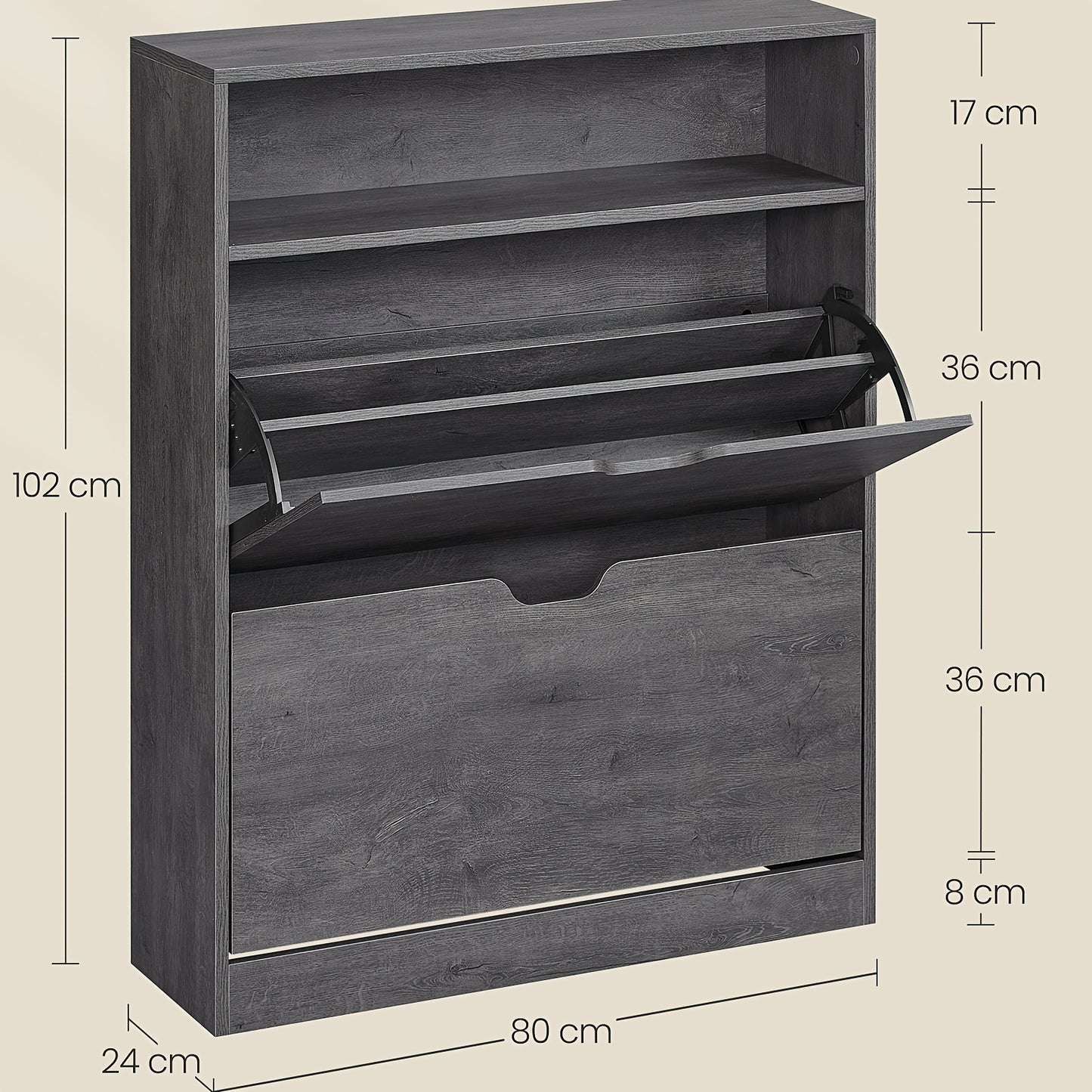Meuble à Chaussures avec 2 Ailes, Étagère à Chaussures, Rangement pour Chaussures, Compartiment Ouvert, Séparateur Réglable, Pour 11-16 Paires de Chaussures, Couloir, 24 x 80 x 102 cm