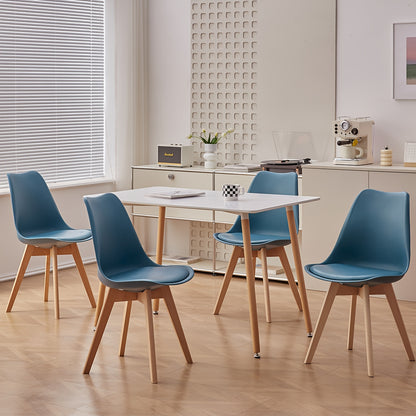 Ensemble de 6 chaises de salle à manger modernes du milieu du siècle, chaises de cuisine, chaises de bureau, chaise coquillage de designer avec coussins ergonomiques en similicuir et pieds en bois massif pour cuisine, salon, chambre à coucher, blanc