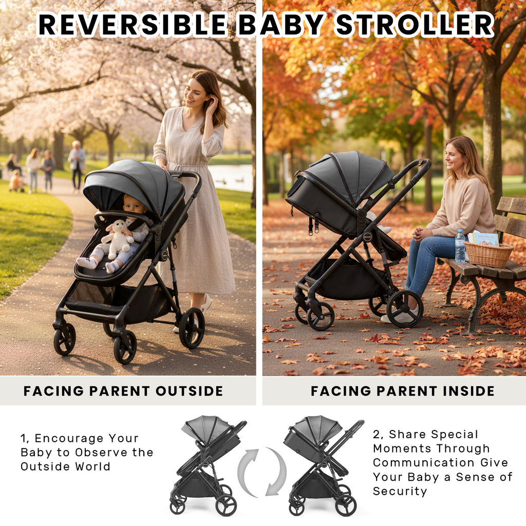 UBRAVOO Poussette 2-en-1, Poussette Pliable pour Nouveau-né avec Siège Réversible, Pare-soleil, Panier de Rangement Extra-Large, Porte-Gobelet, Harnais 5 Points, Siège Réglable, Conception Légère et Pliage à Une Main (Ne Convient Pas comme Porte-Bébé)