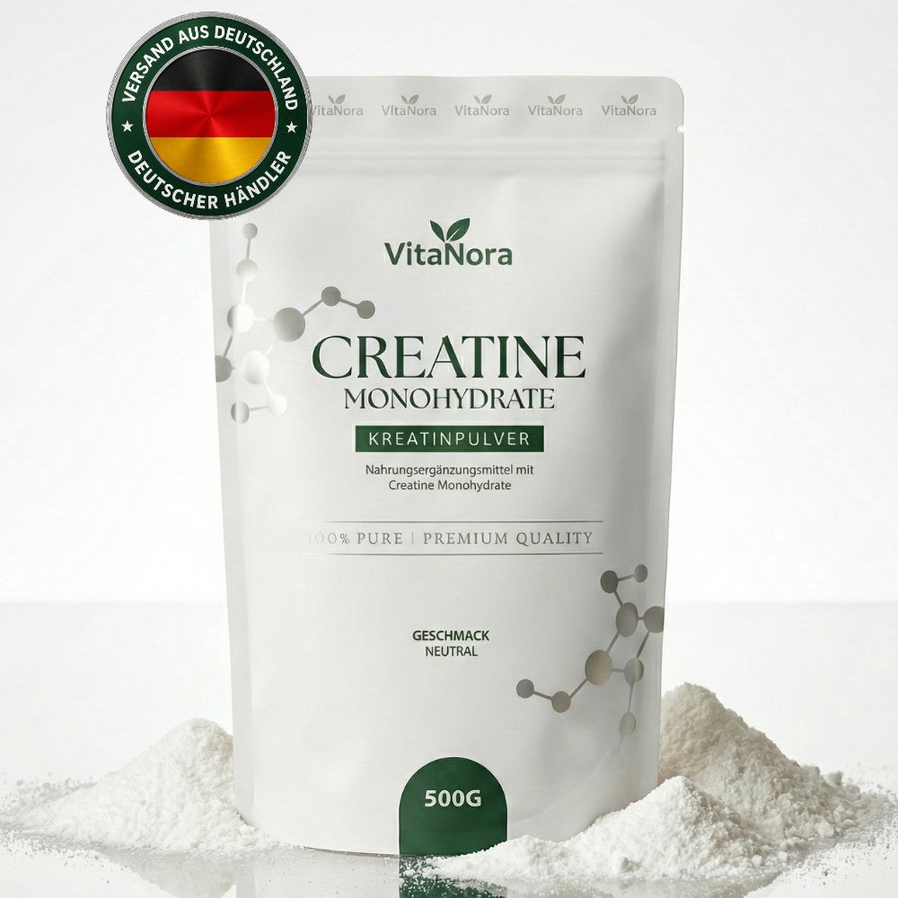 Creatine Monohydrate en Poudre 500G - Pack en Vrac avec Environ 100 Rations à 5G - Micronisé (Maille 200) - La Créatine Augmente la Performance Physique Lors d'Exercices de Haute Intensité de Courte Durée - Végan, Pur et Sans Additifs.