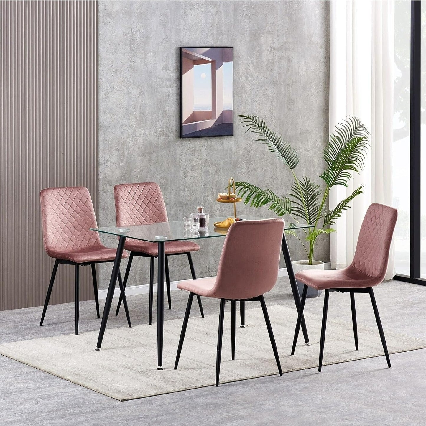 Ensemble de 4 chaises de salle à manger MCC Direct en velours, pieds en métal, chaises Lexi, chaises de conception
