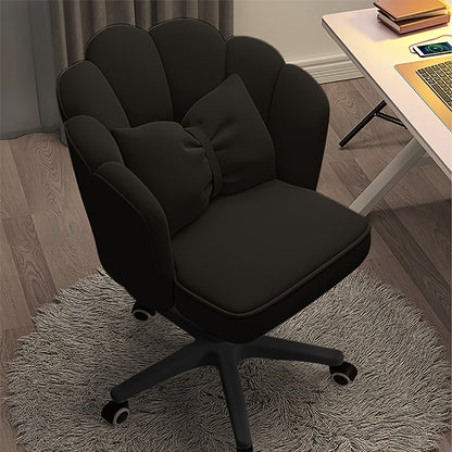 Chaise de bureau avec accent nœud, tabouret de coiffeuse en velours, chaise pivotante à dossier pétale avec roulettes, chaise de travail pour chambre et bureau, installation simple