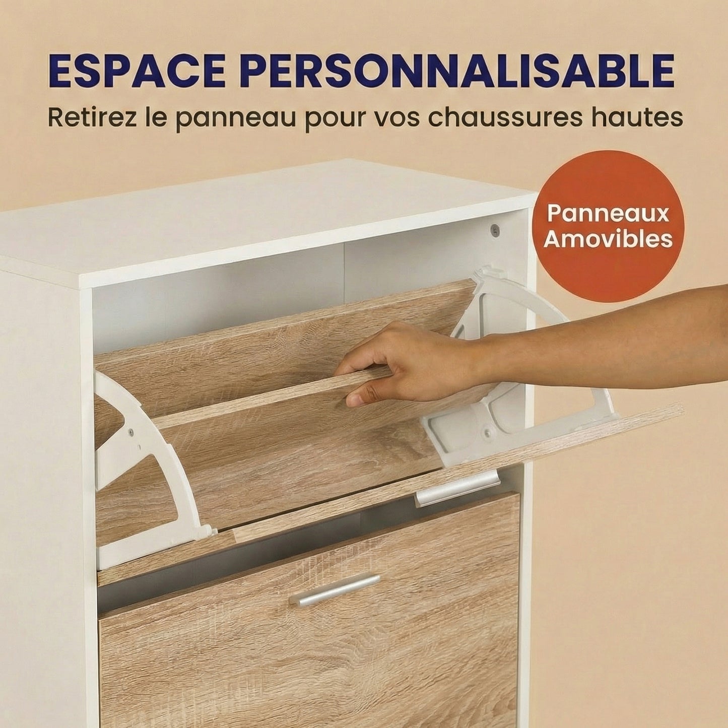 Meuble à chaussures avec 4 compartiments à rabat, armoire à chaussures en bois pour jusqu'à 24 paires, organisateur d'entrée peu encombrant