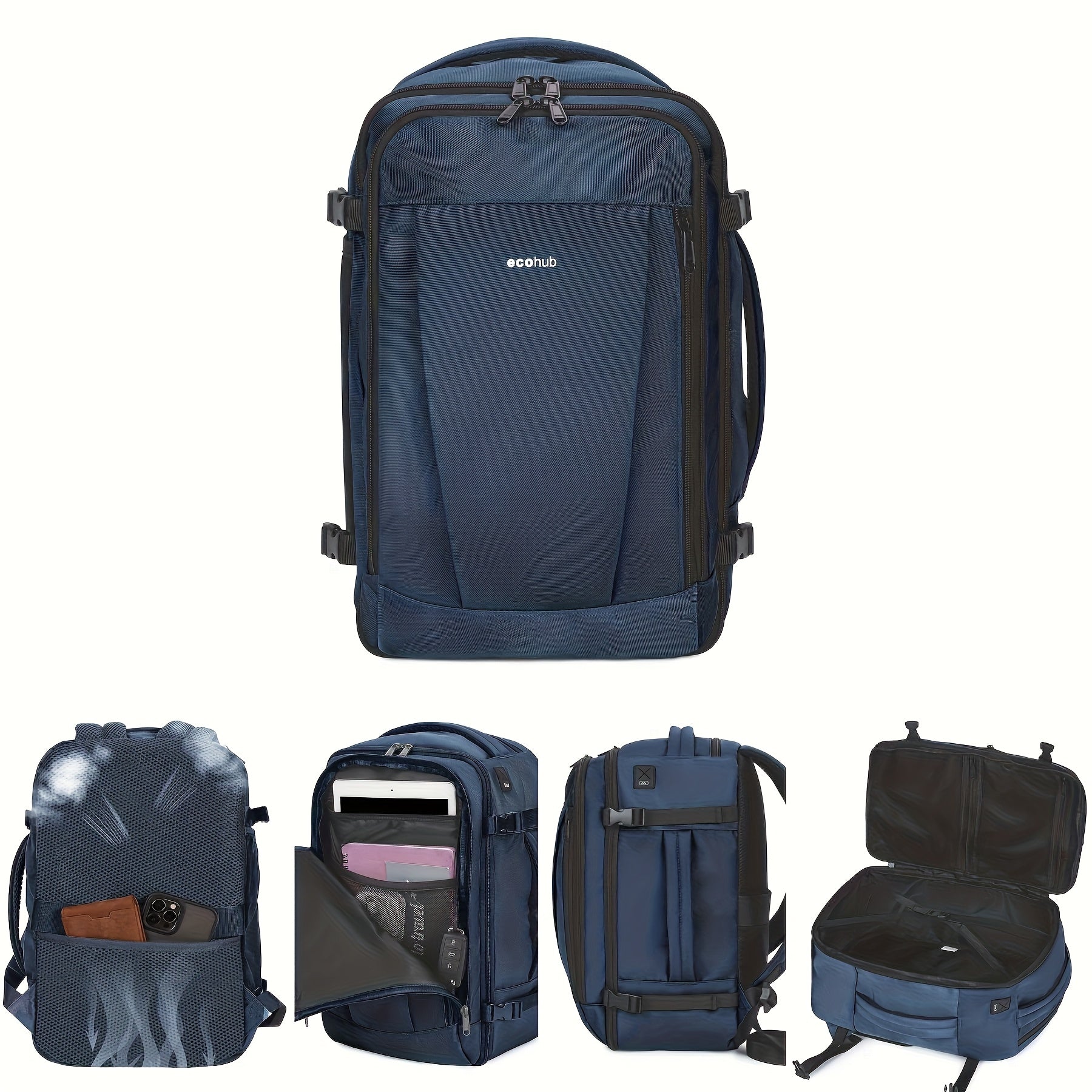 Sac à dos de voyage 43.18cm approuvé pour les vols - Sac à main à 13 poches avec sangle de bagage, sac de voyage léger adapté aux hommes, aux femmes et aux familles - Articles de voyage essentiels pour les voyages d'affaires et les vacances