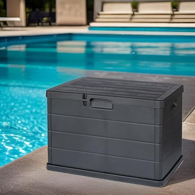 Coffre de jardin Buystar 170L en résine – Imperméable, facile à assembler – Couvercle verrouillable – 78x55x52 cm – Coffre d'extérieur anthracite léger et durable – Organiser, ranger