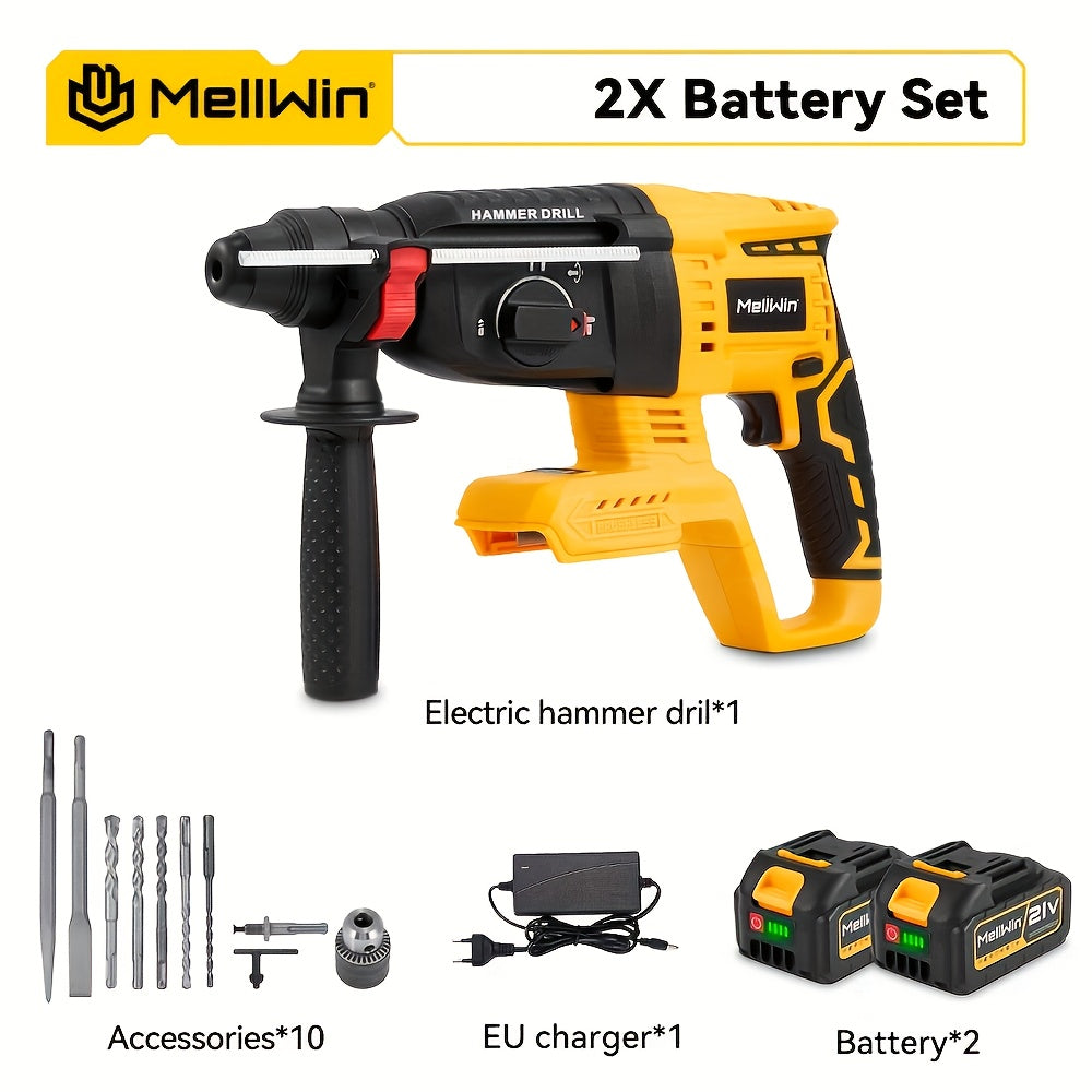 Perceuse-visseuse à percussion sans fil 1680W, moteur brushless, 4 vitesses, multifonction (perçage/démolition/burrinage), pour béton, acier, brique et bois, professionnelle pour usage domestique et industriel, avec foret