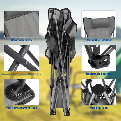1pc Chaise de camping pliable et portable, chaise de pêche d'extérieur légère, dossier à grille pour la ventilation, repose-pieds amovible, dossier réglable, grille latérale pour ranger les gobelets d'eau, matériau en tissu Oxford, tube métallique épais d