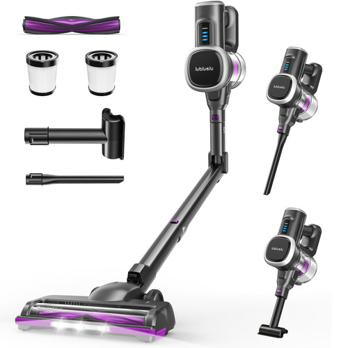 Aspirateur pliable sans fil Lubluelu P5, 40Kpa/50Min, anti-obstruction à six niveaux de dépose, tube pliable flexible, grandes roues, auto-stabilisation, anti-enchevêtrement, grand réservoir à poussière, parfait pour les poils d'animaux, les sols et les t