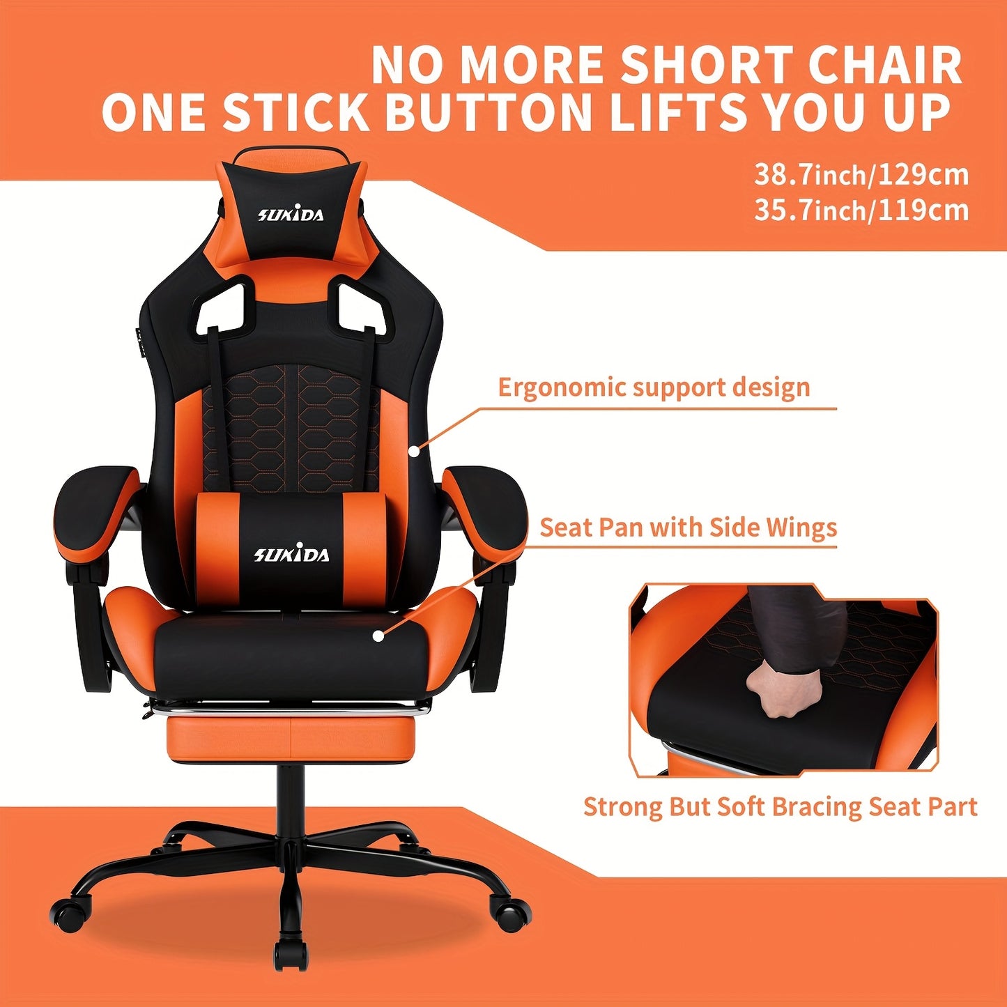 Chaise de Jeu SUKIDA, Chaise de Jeu Ergonomique avec Repose-Pieds, Chaise de Jeu de Course avec Appui-Tête Réglable et Soutien Lombaire Ajustable pour Bureau à Domicile et Jeux en Couleur Beige