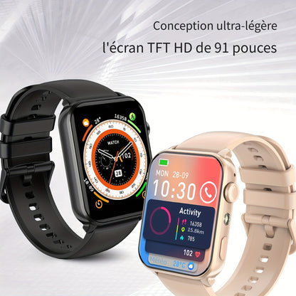 Montres de mode intelligentes pour hommes et femmes, montres de fitness de 4,85 cm pour femmes, appel sans fil, montre de suivi de la condition physique avec compteur d'activité/moniteur de sommeil/ modes sportifs, assistant vocal IA, rappels intelligents