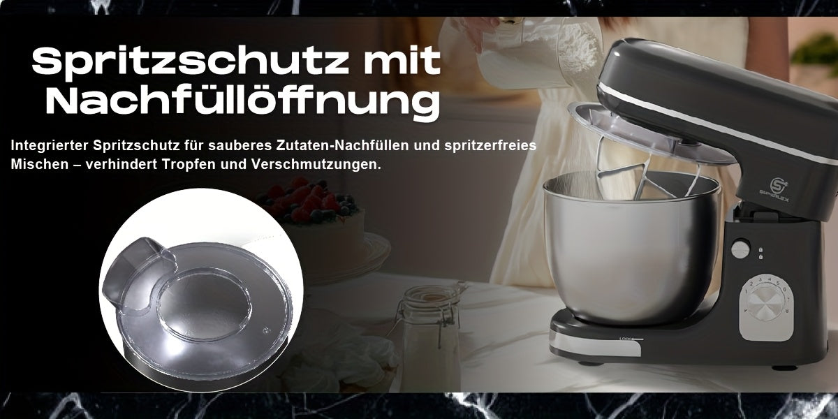 SUPERLEX Batteur sur socle 3 en 1 5L, Machine de cuisine 8 vitesses avec fonction pulsée | Inclut crochet à pâte, fouet et batteur à œufs pour pâtisserie et pain