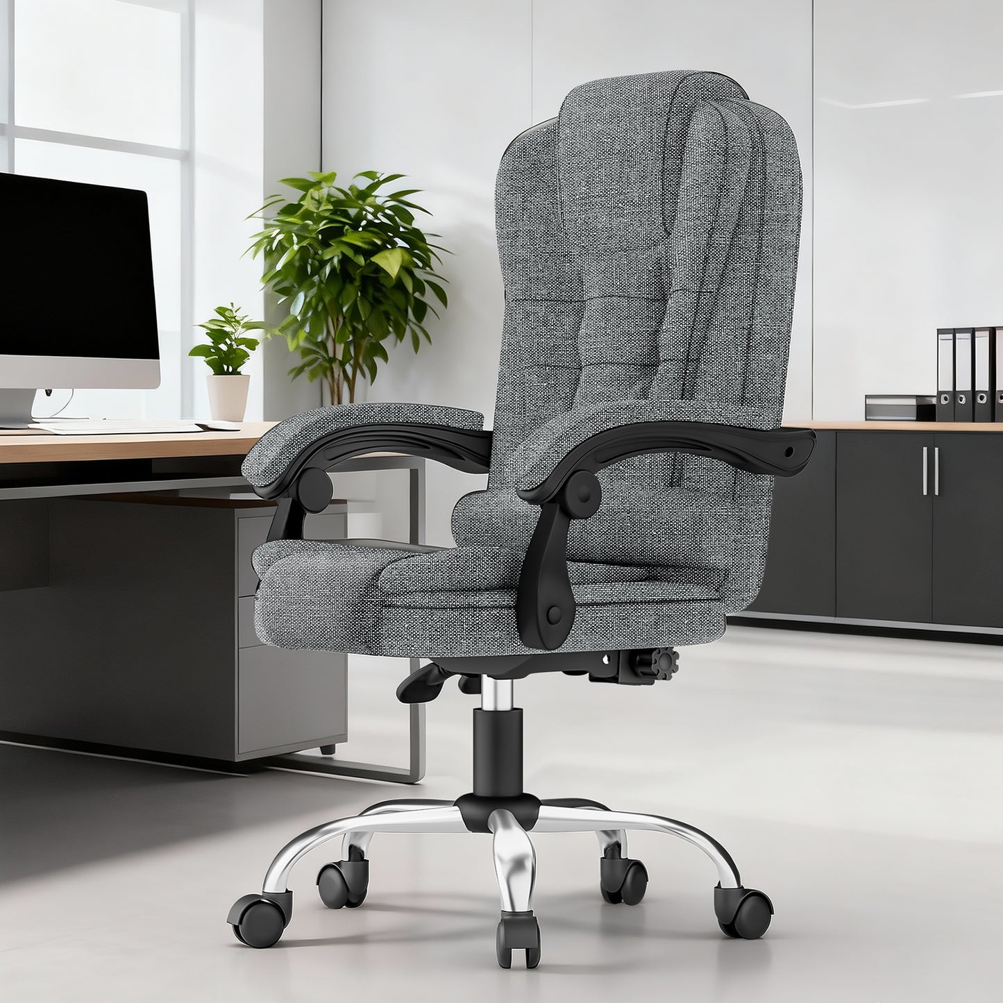 Chaise de bureau exécutive haute dossier, chaise de bureau ergonomique inclinable avec fonction d'inclinaison, chaise d'ordinateur robuste pour le travail à domicile