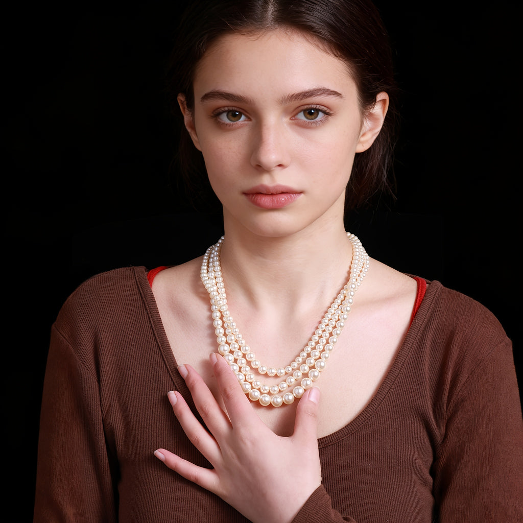 Collier en argent 925, collier à trois niveaux de perles d'eau douce hypoallergénique et tendance pour femmes, idéal pour offrir lors des fêtes des femmes, anniversaires, banquets, rassemblements, cadeaux pour mères, aînés, enseignants, livré avec une boî