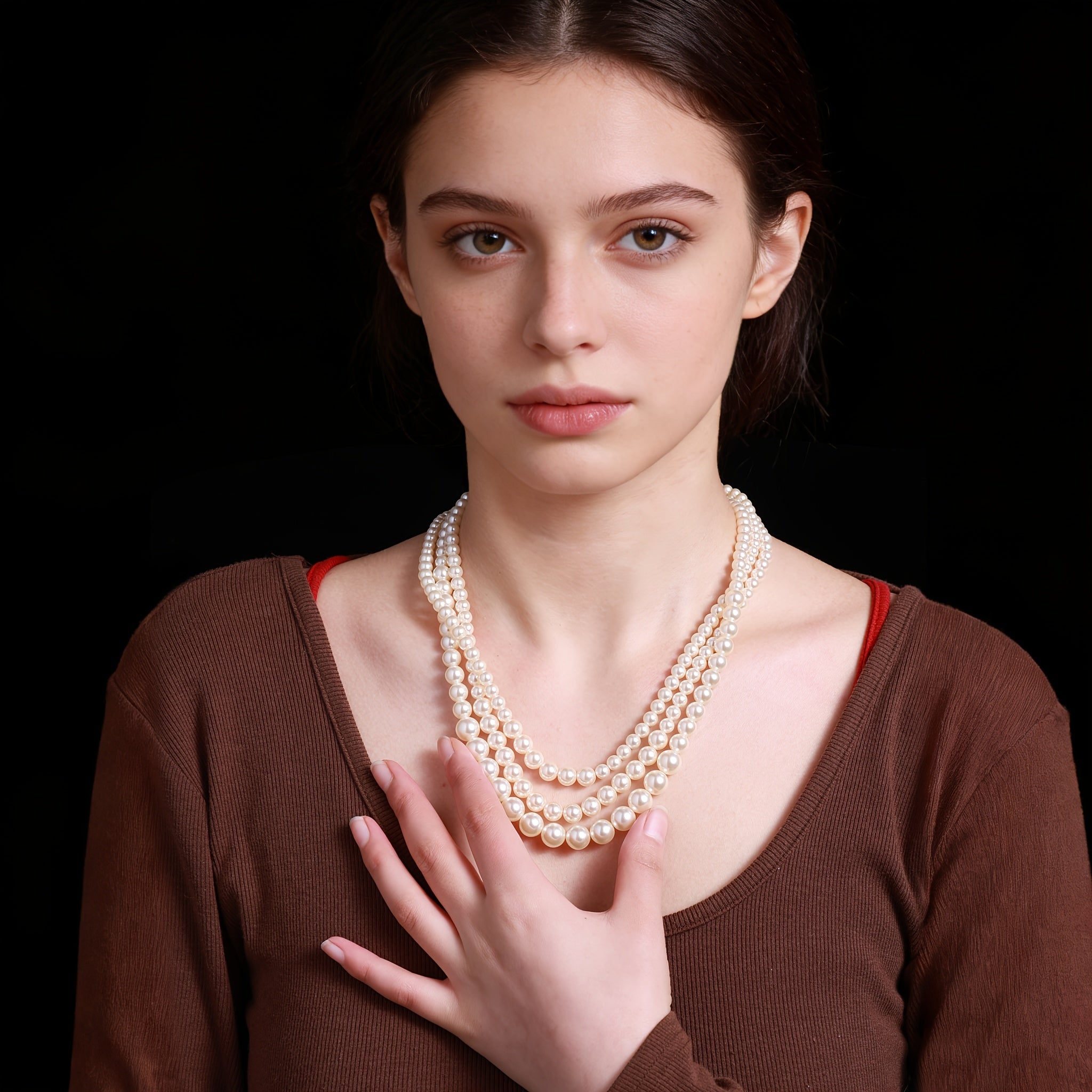 Collier en argent 925, collier à trois niveaux de perles d'eau douce hypoallergénique et tendance pour femmes, idéal pour offrir lors des fêtes des femmes, anniversaires, banquets, rassemblements, cadeaux pour mères, aînés, enseignants, livré avec une boî