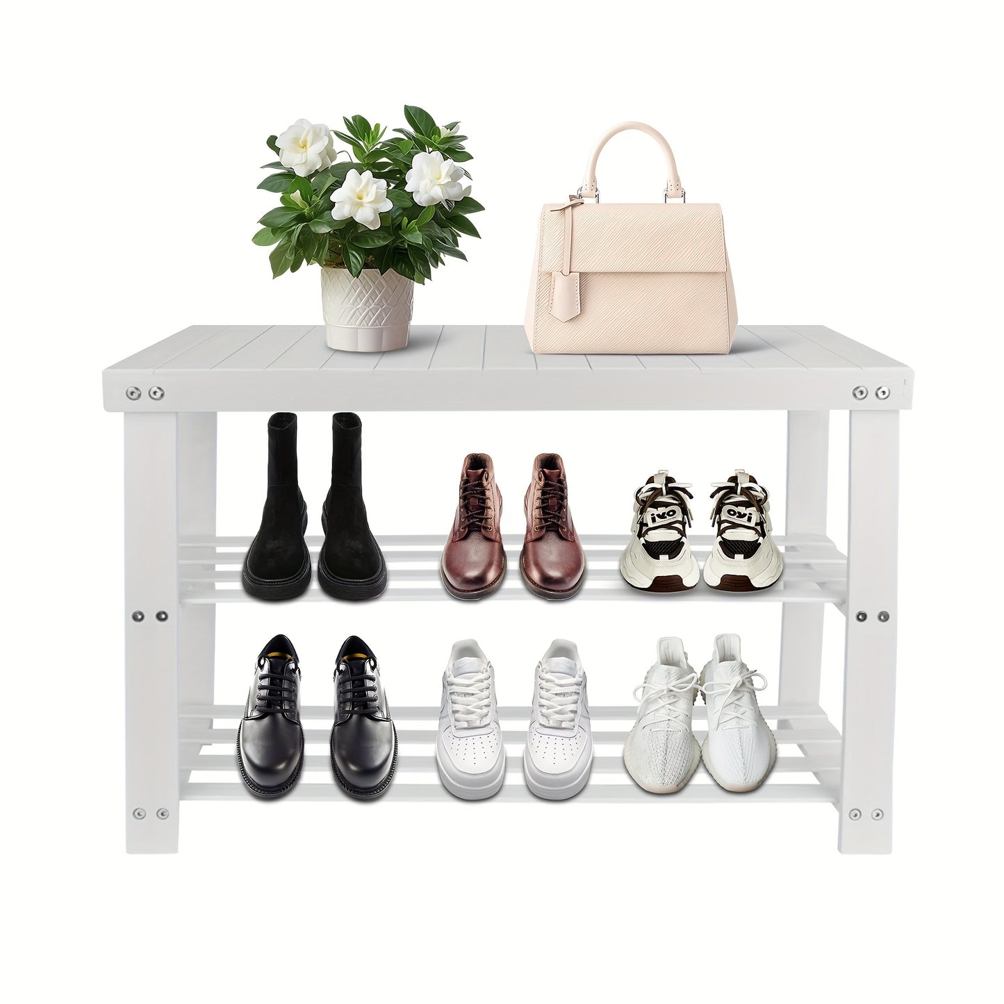 Tabouret à chaussures en bambou de 70*27*42 cm, un article ménager polyvalent et facile à utiliser avec un support de rangement à deux niveaux et un banc à chaussures, conçu de manière compacte pour une utilisation dans les salons et les balcons