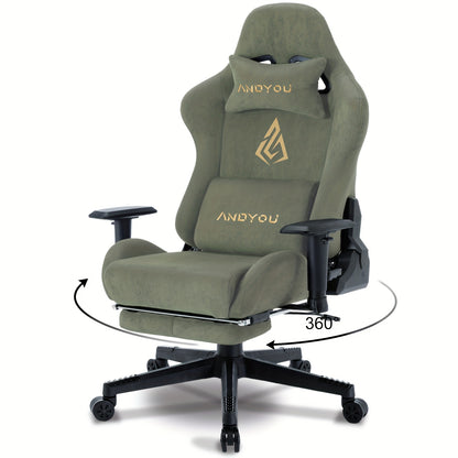 ANDYOU Chaise Gaming, Chaise de Bureau Respirante, Tissu de Haute Qualité Doux et Similar à la Fourrure Synthétique. Chaise PC Ergonomique, Chaises de Travail Pivotantes Réglables avec Repose-Pieds